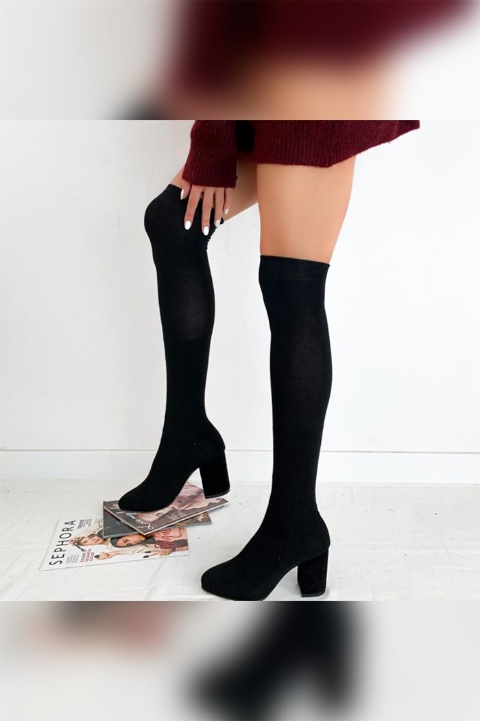 Morgan Siyah Gerçek Çorap  Çizme (Dizüstü-Dizaltı Kullanıma Uygun)