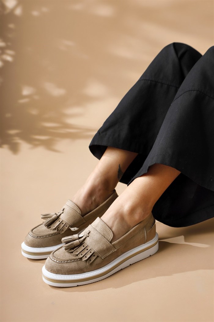 Roxie Ten Püskül Detaylı Süet Oxford Loafer Ayakkabı