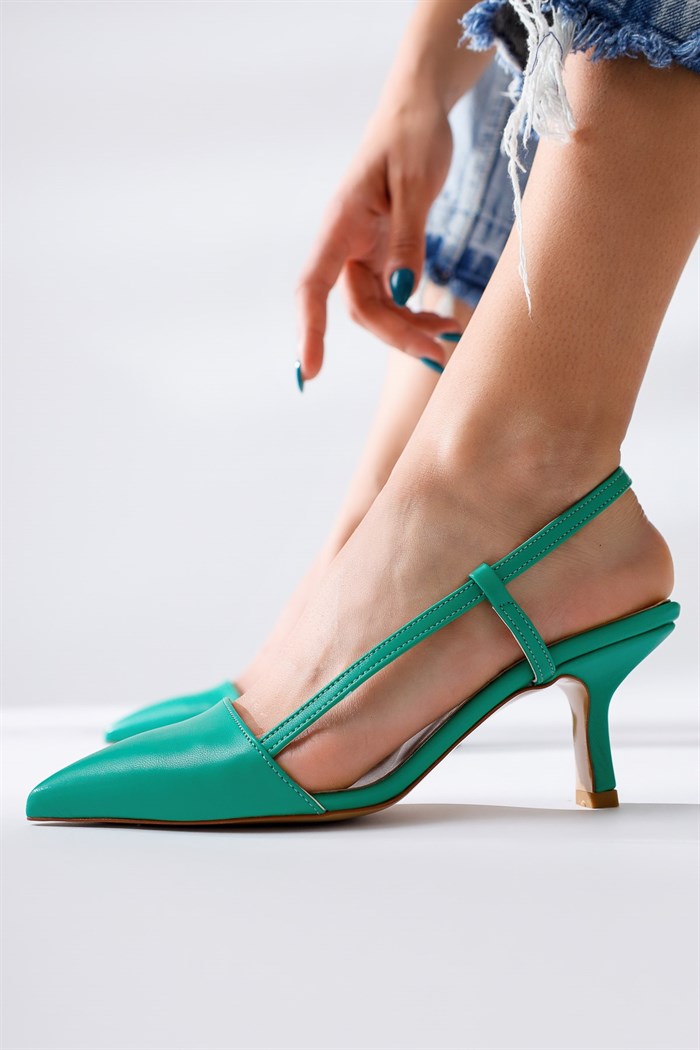 Ruthe Yeşil Sivri Burunlu Topuklu Sandalet