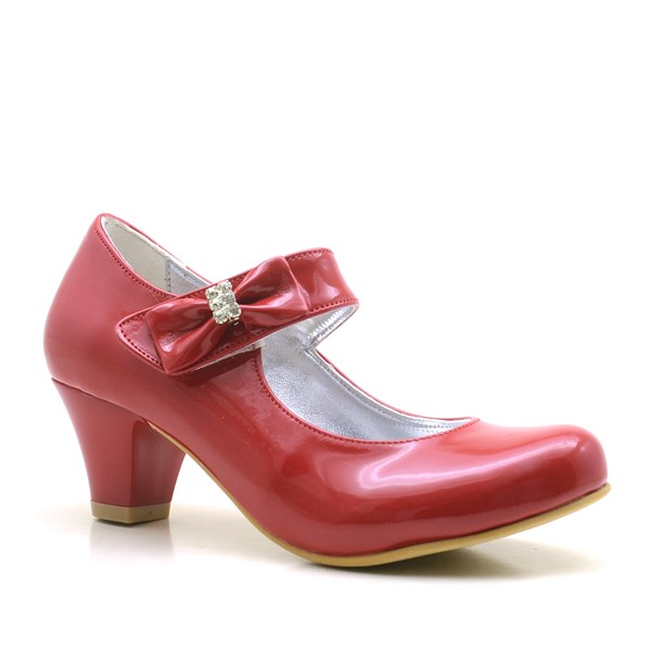 Sarıkaya Rugan Taşlı Kırmızı Topuklu Kız Çocuk Abiye Ayakkabı