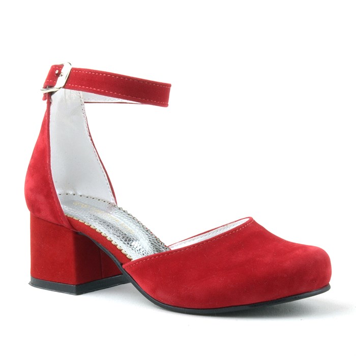 Sarıkaya Merida Kırmızı Süet Kalın Topuklu Kız Çocuk Topuklu Ayakkabı