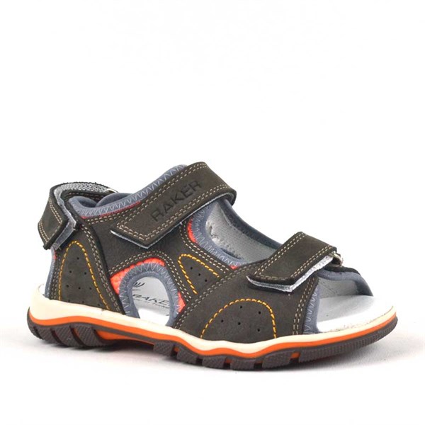 Erkek Çocuk Terlik & Sandalet Raker® Hakiki Deri Gri Cırtlı Erkek Çocuk Sandalet 10352-GR-M