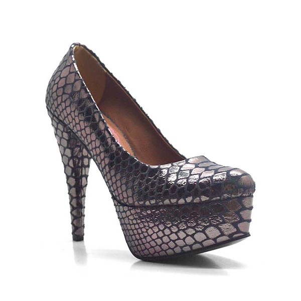 Bakır Yılan Derisi Desenli Platform Topuk Kadın Ayakkabı