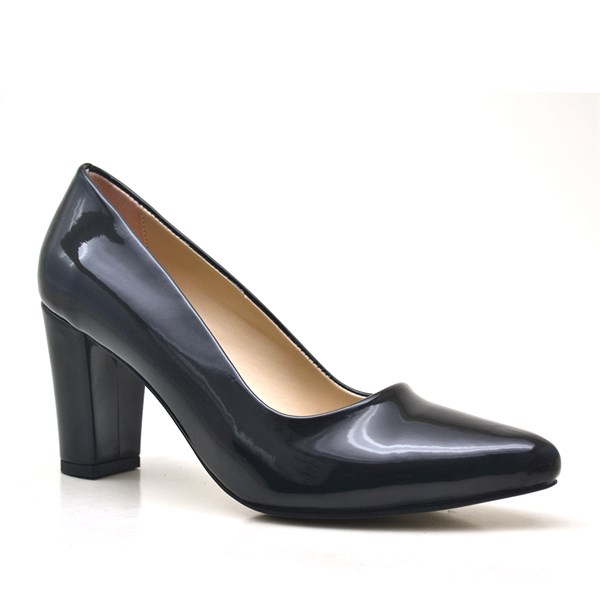Siyah Rugan Kalın Alçak Topuklu Kadın Ayakkabı