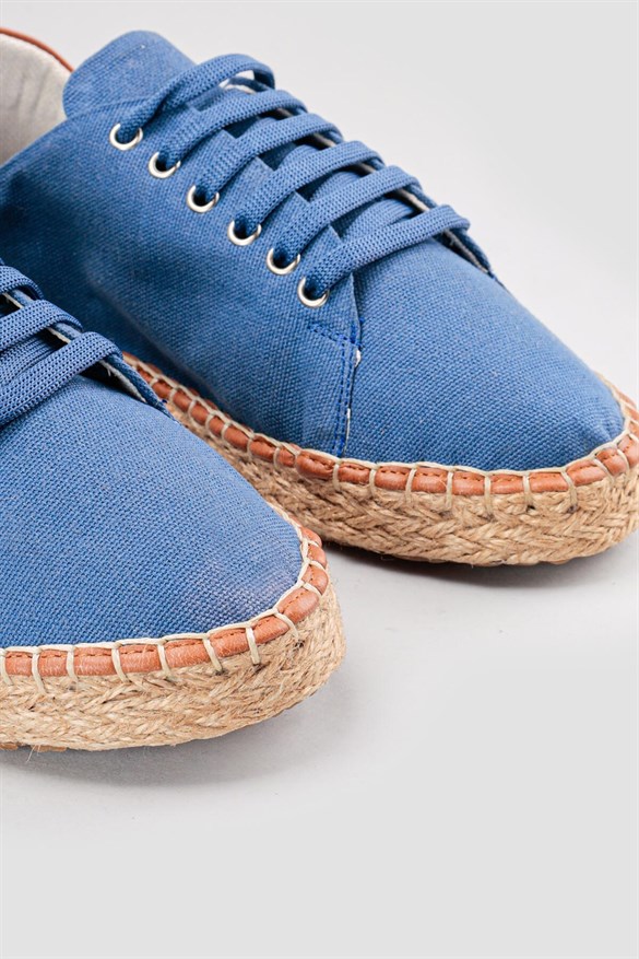 Mavi Keten Hasır Taban Detaylı Günlük Ayakkabı
