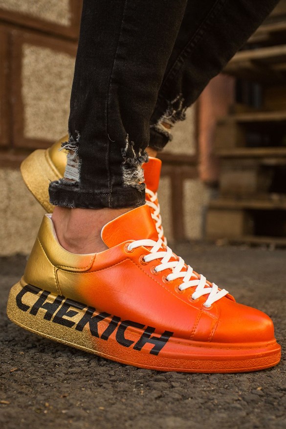 Turuncu Sarı Chekich Baskılı Erkek Bağcıklı Sneaker
