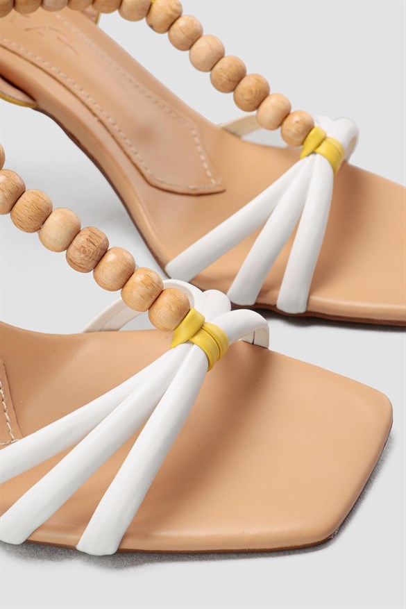 Christie  Nud Limon Beyaz Ahşap Detaylı Şeffaf Topuklu Sandalet