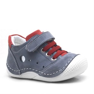 Gri Hakiki Deri Ortopedik Cırtlı Yazlık Erkek Bebek Spor Ayakkabı-Patik