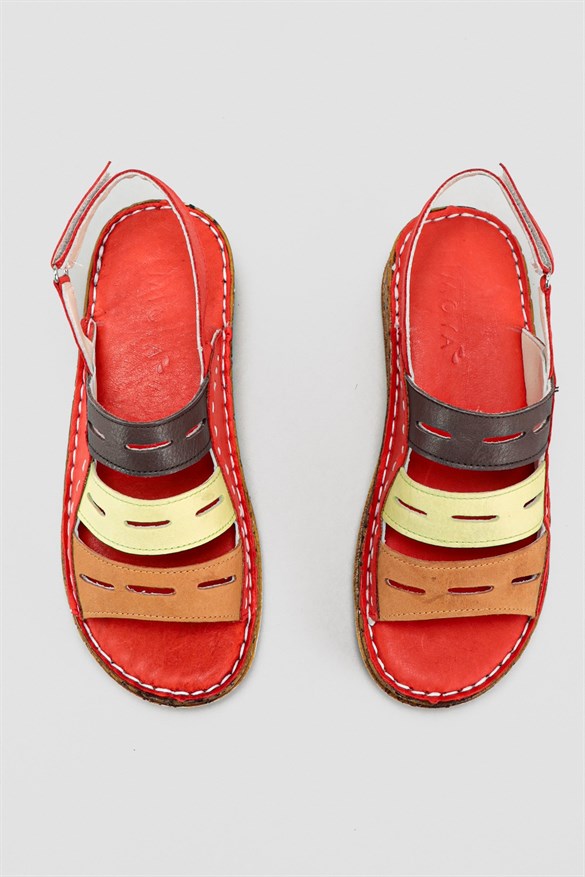 Hakiki Deri Constance Kırmızı Yumuşak Taban Sandalet