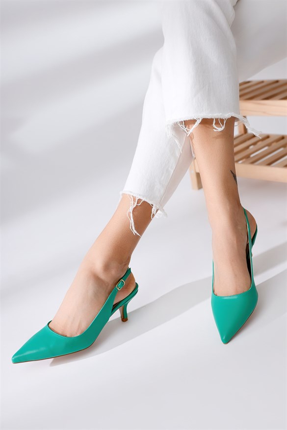 Lawanda Yeşil Sivri Burunlu Topuklu Ayakkabı