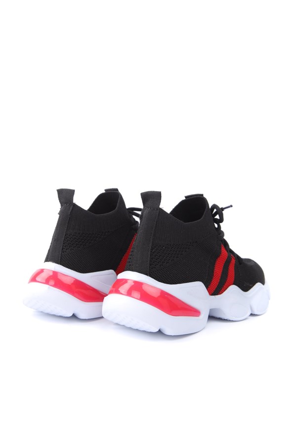 Marissa Siyah Kırmızı Triko Strech Sneakers