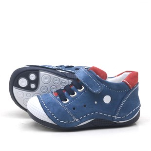 Mavi Hakiki Deri Ortopedik Cırtlı Yazlık Erkek Bebek Spor Ayakkabı-Patik