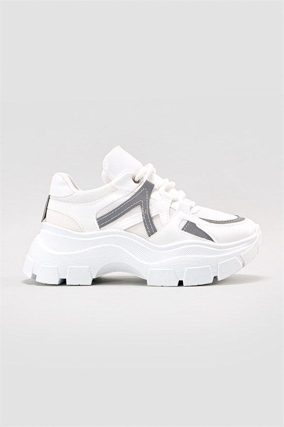 Melva Beyaz Reflektör Detaylı Fileli Yüksek Tabanlı Sneakers