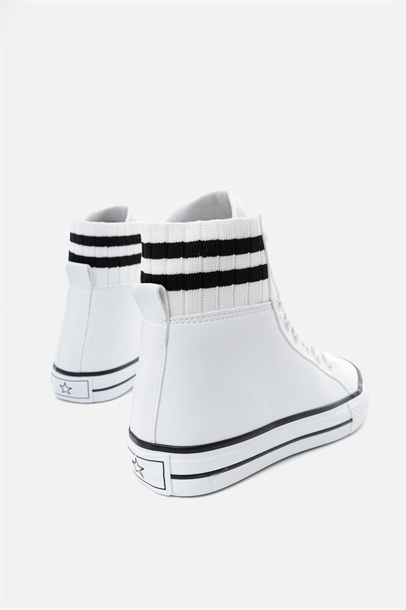 Minnie Beyaz-Siyahi Lastik Detaylı Bağcıklı Spor Sneakers Bot