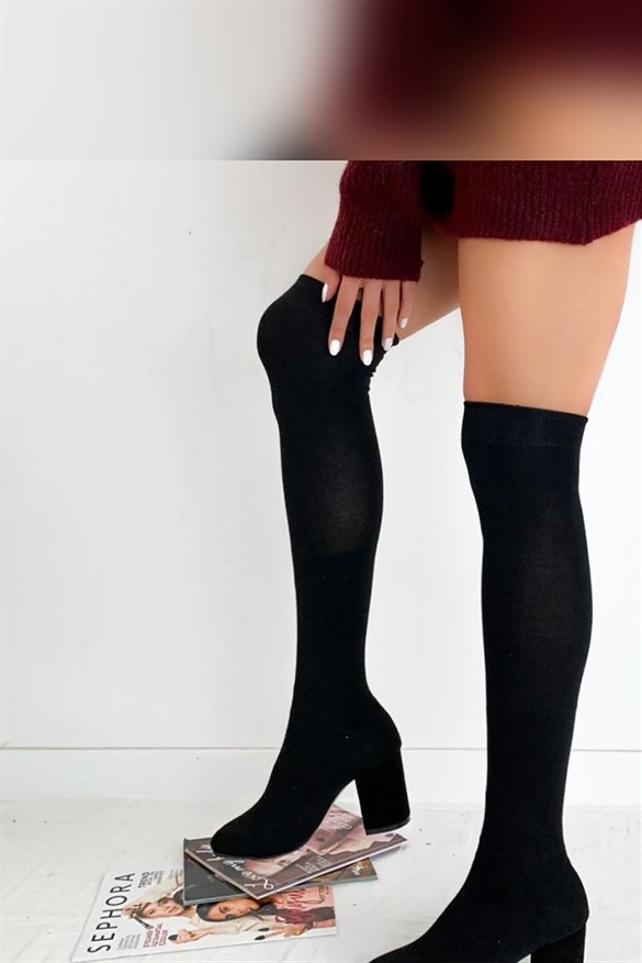 Morgan Siyah Gerçek Çorap  Çizme (Dizüstü-Dizaltı Kullanıma Uygun)