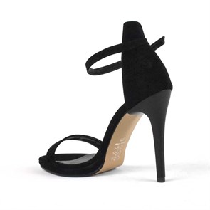 Siyah Süet İnce Tek Bant Yüksek Topuklu Kadın Ayakkabı