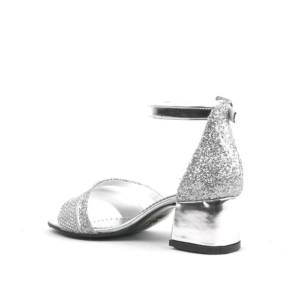 Sarıkaya Anna Gümüş Simli Kalın Topuklu Bantlı Kız Çocuk Abiye Ayakkabı