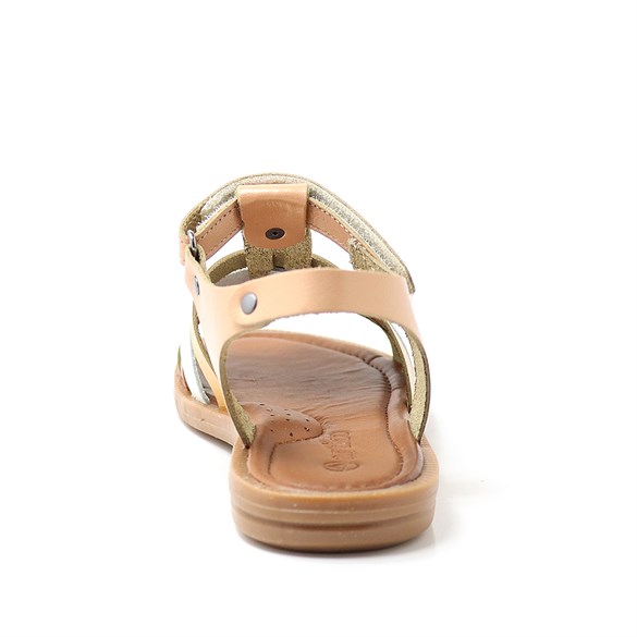 Artico Bellini Hakiki Deri Vaketa Taba Renkli Kız Çocuk Sandalet