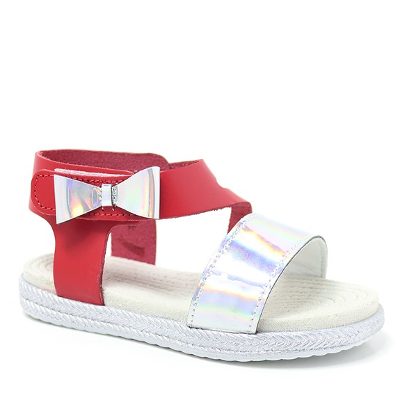 Artico Elenis Hakiki Deri Kırmızı Gümüş Kız Bebek Sandalet