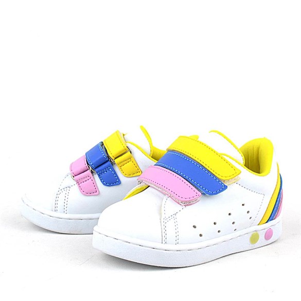Beyaz Cırtlı Kız Bebek Işıklı Sneakers