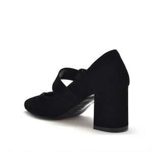 Siyah Süet Tokalı Kadın Topuklu Ayakkabı