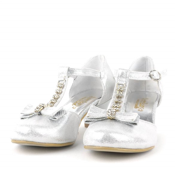 Gümüş Fiyonklu Kız Çocuk Topuklu Ayakkabı B60