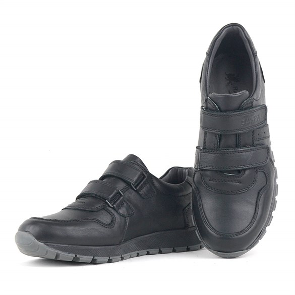 Hakiki Deri Siyah Cırtlı Spor Çocuk Ayakkabı Sneaker