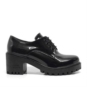 Siyah Rugan Bağcıklı Topuklu Oxford Kadın Ayakkabı