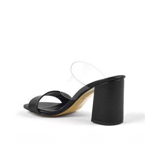 Kadın Terlik & Sandalet Şeffaf Bantlı Siyah Kadın Topuklu Terlik B211-S