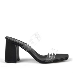 Kadın Terlik & Sandalet Şeffaf Çift Bantlı Siyah Kadın Topuklu Terlik B212-S