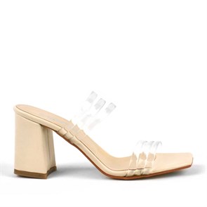 Kadın Terlik & Sandalet Şeffaf Çift Bantlı Ten Kadın Topuklu Terlik B212-KR