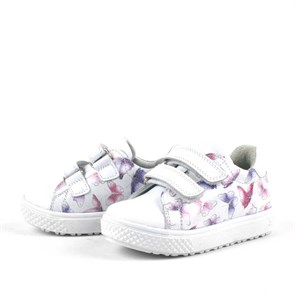 Kız Bebek Ayakkabı Hakiki Deri Ortopedik Beyaz Cırtlı Kız Bebek Sneaker A670-B