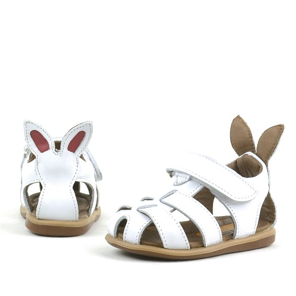 Rakerplus Rakerplus Bunny Hakiki Deri Beyaz Cırtlı Bebek Sandalet