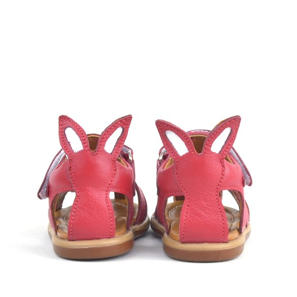 Rakerplus Rakerplus Bunny Hakiki Deri Kırmızı Cırtlı Bebek Sandalet