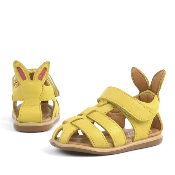 Rakerplus Rakerplus Bunny Hakiki Deri Sarı Cırtlı Bebek Sandalet