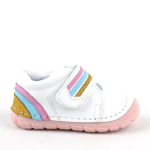 Rakerplus Hakiki Deri Beyaz Tek Cırtlı İlk Adım Kız Bebek Ayakkabısı