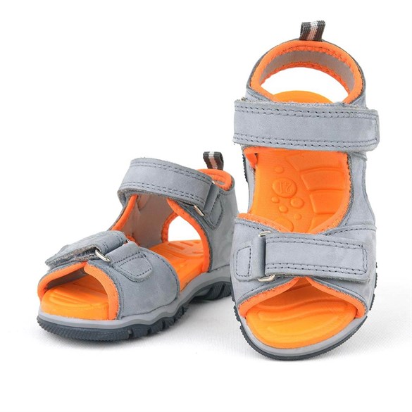 Rakerplus Hakiki Deri Gri Cırtlı Bebek Sandaletleri