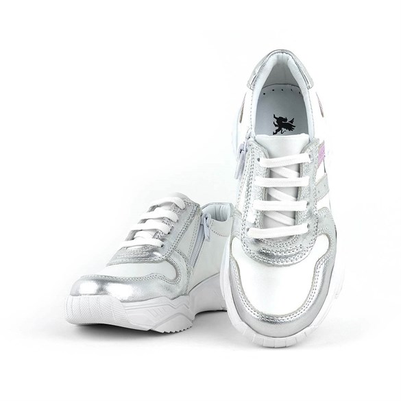 Rakerplus Hakiki Deri Gümüş Pembe Kalın Tabanlı Kız Çocuk Sneaker