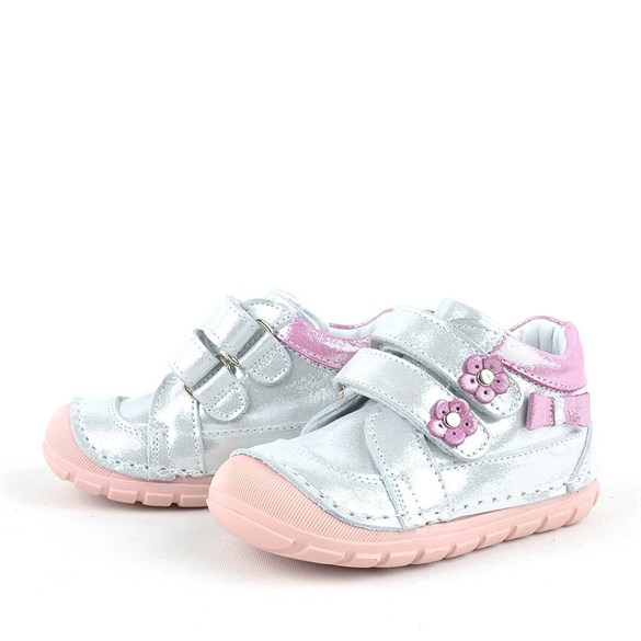 Rakerplus Hakiki Deri Gümüş Simli İlk Adım Kız Bebek Ayakkabısı