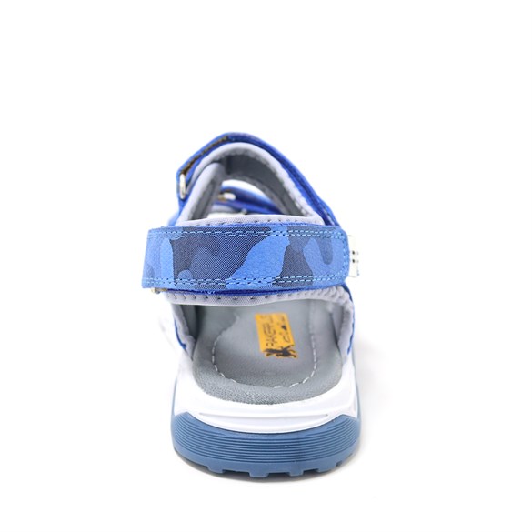 Rakerplus Hakiki Deri Mavi Gri Konfor Tabanlı Cırtlı Çocuk Sandalet