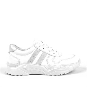 Kız Çocuk Günlük & Spor Ayakkabı Hakiki Deri Ortopedik Beyaz Bağcıklı Kız Çocuk Sneaker 3730-BG-M
