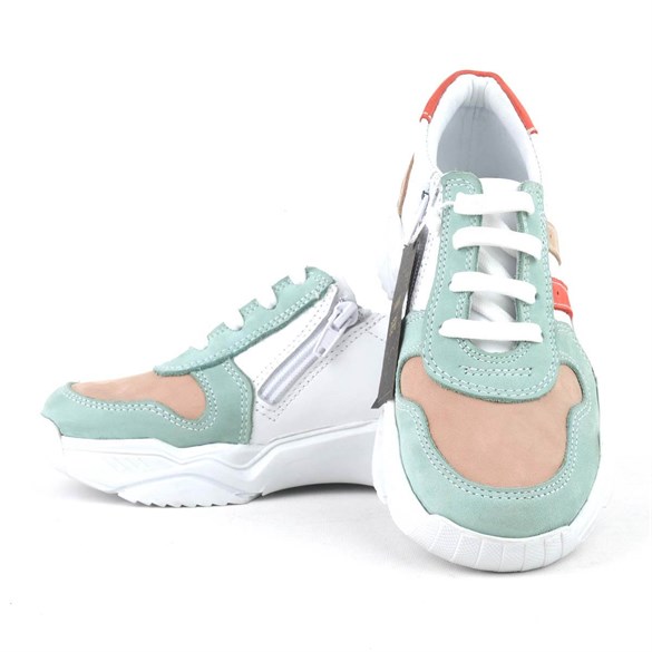 Rakerplus Hakiki Deri Yeşil Pembe Kız Çocuk Sneakers Ayakkabı