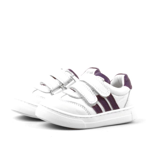 Rakerplus Rakerplus Paw Hakiki Deri Beyaz-Mor Cırtlı Bebek Spor Ayakkabı Sneaker