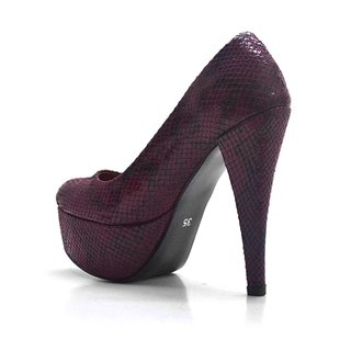 Bordo Yılan Derisi Desenli Platform Topuk Kadın Ayakkabı