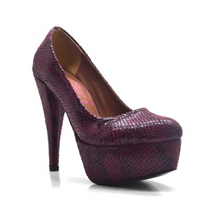 Bordo Yılan Derisi Desenli Platform Topuk Kadın Ayakkabı