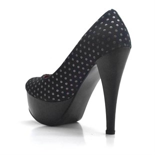 Siyah Puantiyeli Platform Topuk Kadın Ayakkabı
