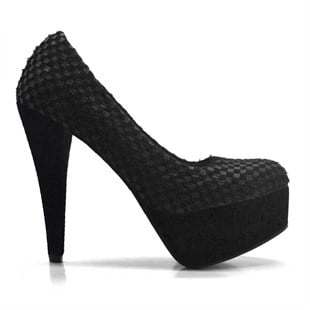 Siyah Süet Platform Topuk Kadın Ayakkabı
