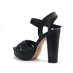 Siyah Saten Platform Topuk Abiye Kadın Ayakkabı
