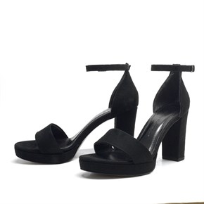 Siyah Süet Tek Bant Platform Topuk Abiye Kadın Ayakkabı