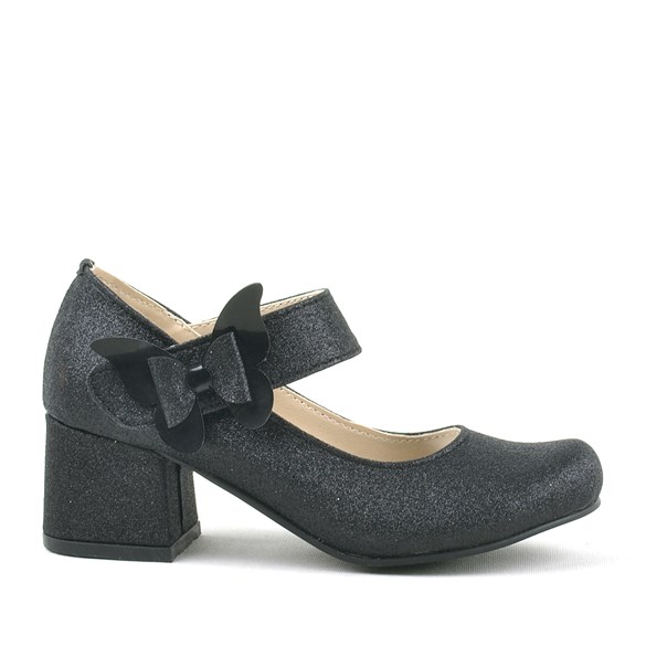 Winx Siyah Işıltılı Kelebekli Kız Çocuk Topuklu Ayakkabı